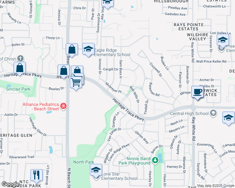 map of restaurants, bars, coffee shops, grocery stores, and more near 4812 Mcbreyer Place in Fort Worth