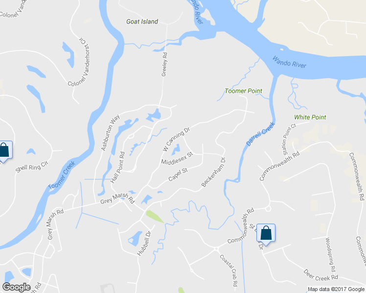 map of restaurants, bars, coffee shops, grocery stores, and more near 2116 Malcolm Road in Mount Pleasant