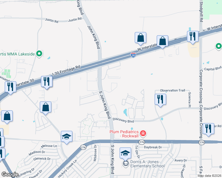 map of restaurants, bars, coffee shops, grocery stores, and more near Middleground Drive in Rockwall