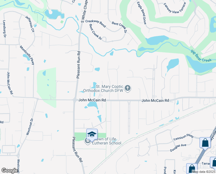 map of restaurants, bars, coffee shops, grocery stores, and more near 7204 Jo Will Street in Colleyville