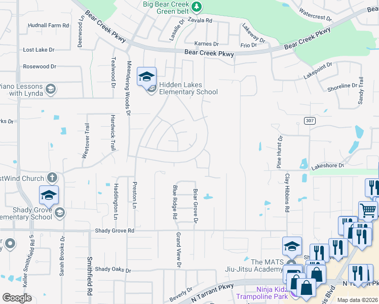 map of restaurants, bars, coffee shops, grocery stores, and more near 2016 Old York Drive in Keller