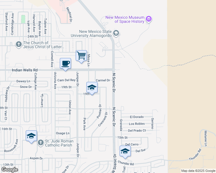 map of restaurants, bars, coffee shops, grocery stores, and more near 1826 Crescent Drive in Alamogordo