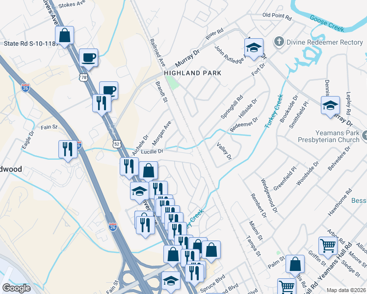 map of restaurants, bars, coffee shops, grocery stores, and more near 6248 Lucille Drive in North Charleston