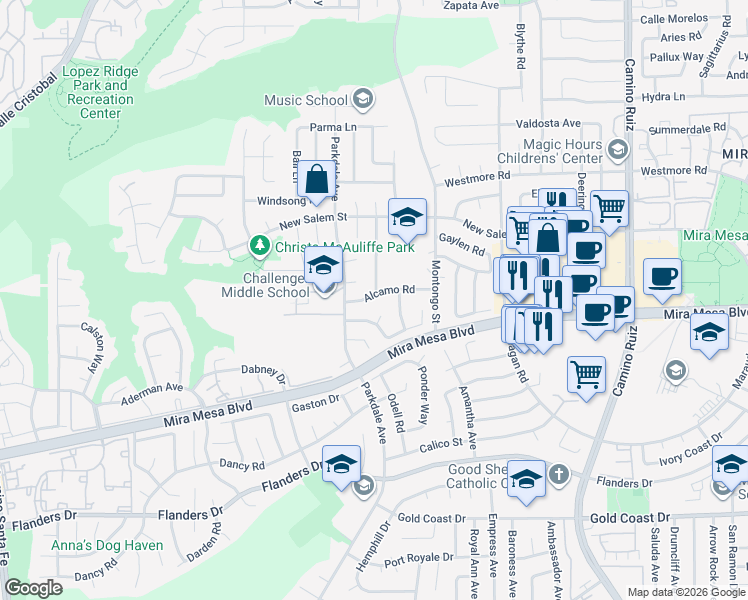 map of restaurants, bars, coffee shops, grocery stores, and more near 10793 Bendigo Cove in San Diego