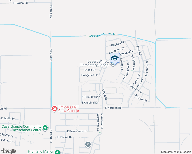 map of restaurants, bars, coffee shops, grocery stores, and more near 1663 East Angelica Drive in Casa Grande