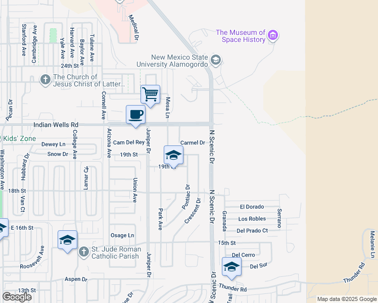 map of restaurants, bars, coffee shops, grocery stores, and more near 1839 Crescent Drive in Alamogordo