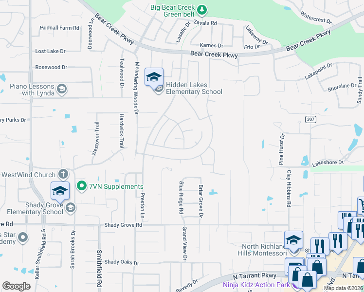 map of restaurants, bars, coffee shops, grocery stores, and more near 2002 Old York Drive in Keller
