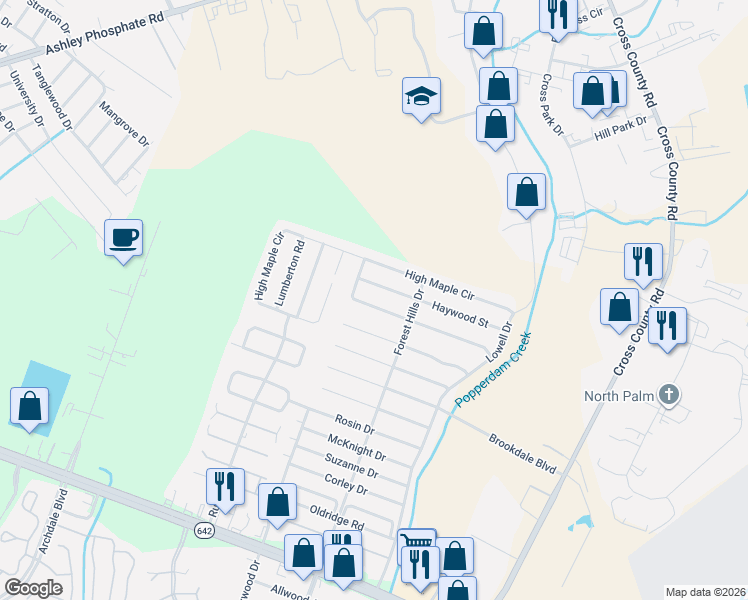 map of restaurants, bars, coffee shops, grocery stores, and more near 7725 Kinston Street in North Charleston