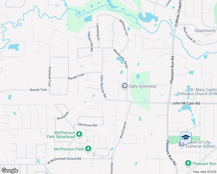 map of restaurants, bars, coffee shops, grocery stores, and more near 7204 John McCain Road in Colleyville