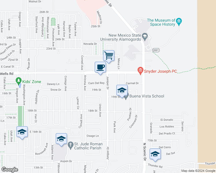 map of restaurants, bars, coffee shops, grocery stores, and more near 2324 19th Street in Alamogordo