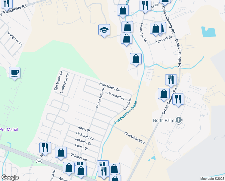 map of restaurants, bars, coffee shops, grocery stores, and more near 7674 Haywood Street in North Charleston