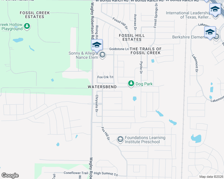 map of restaurants, bars, coffee shops, grocery stores, and more near 613 Tradewind Drive in Fort Worth
