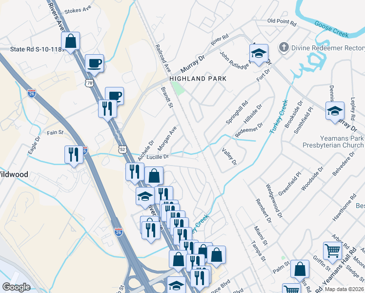 map of restaurants, bars, coffee shops, grocery stores, and more near 1920 Tropicana Road in North Charleston