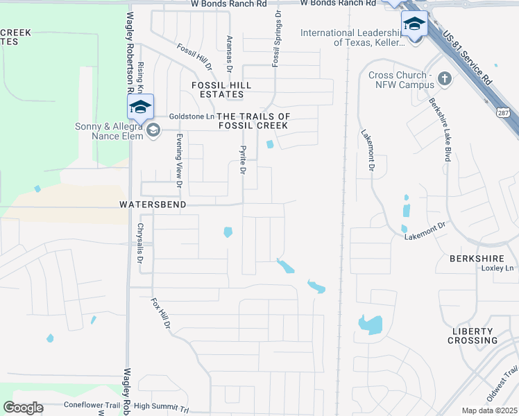map of restaurants, bars, coffee shops, grocery stores, and more near 417 Magma Drive in Fort Worth
