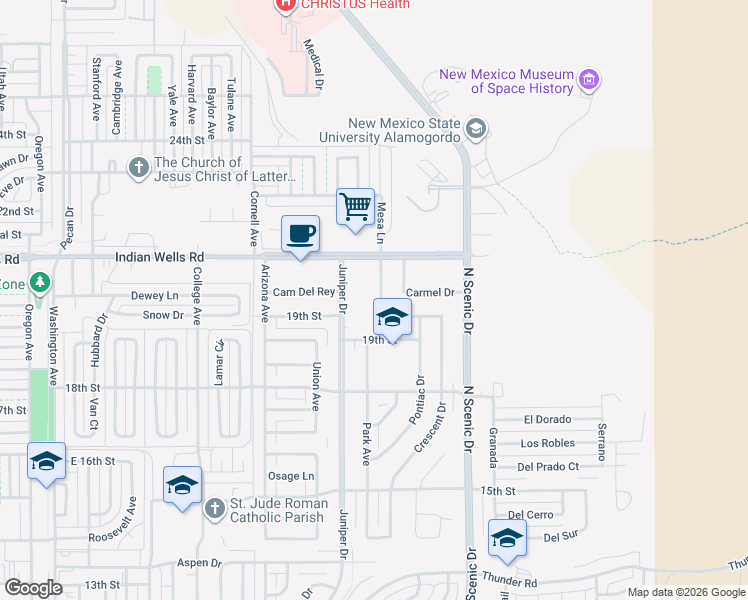 map of restaurants, bars, coffee shops, grocery stores, and more near 1907 Crescent Drive in Alamogordo