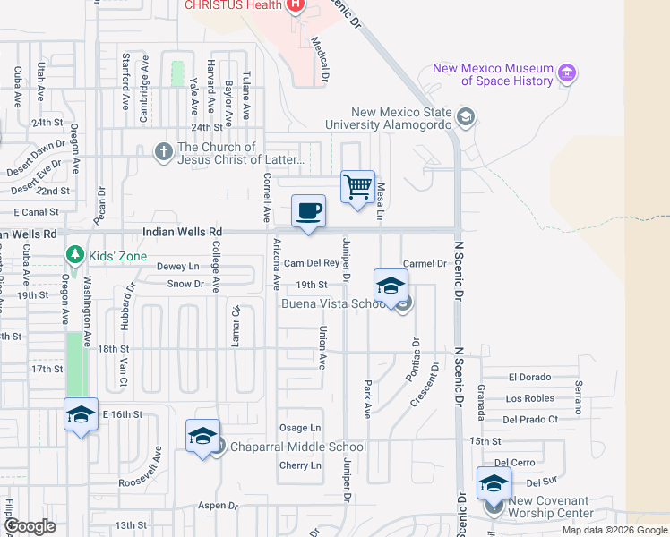 map of restaurants, bars, coffee shops, grocery stores, and more near 2324 19th Street in Alamogordo