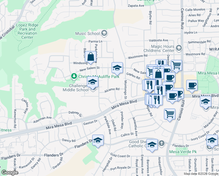 map of restaurants, bars, coffee shops, grocery stores, and more near 10793 Bendigo Cove in San Diego