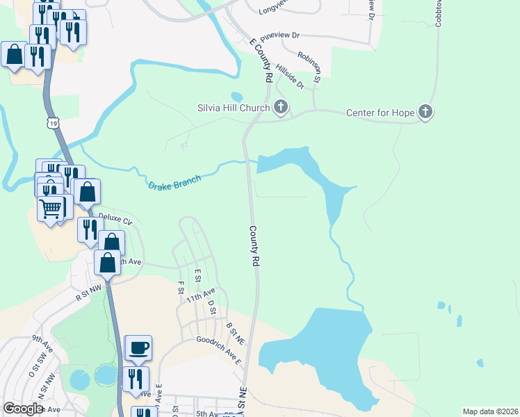 map of restaurants, bars, coffee shops, grocery stores, and more near 100 Beaver Run Trce in Thomaston