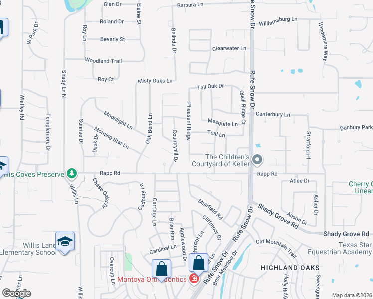 map of restaurants, bars, coffee shops, grocery stores, and more near 1119 Pheasant Ridge in Keller