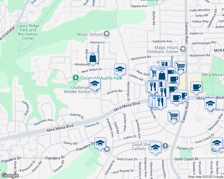 map of restaurants, bars, coffee shops, grocery stores, and more near 10793 Bendigo Cove in San Diego
