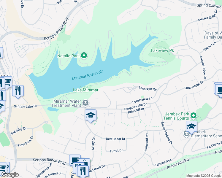 map of restaurants, bars, coffee shops, grocery stores, and more near 11024 Caminito Vista Pacifica in San Diego