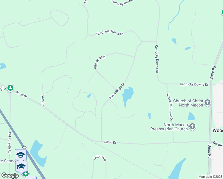 map of restaurants, bars, coffee shops, grocery stores, and more near 136 Rivoli Ridge Drive in Macon