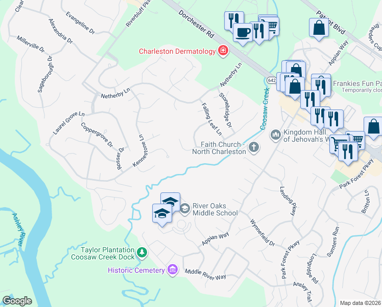 map of restaurants, bars, coffee shops, grocery stores, and more near 5377 Landing Drive in North Charleston
