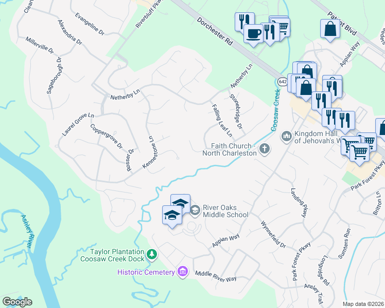 map of restaurants, bars, coffee shops, grocery stores, and more near 5352 Greggs Landing in North Charleston