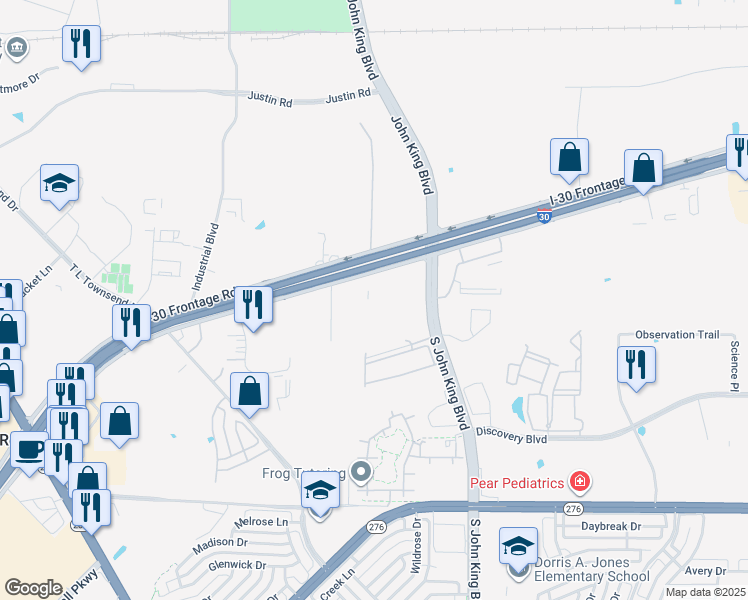 map of restaurants, bars, coffee shops, grocery stores, and more near East Interstate 30 in Rockwall