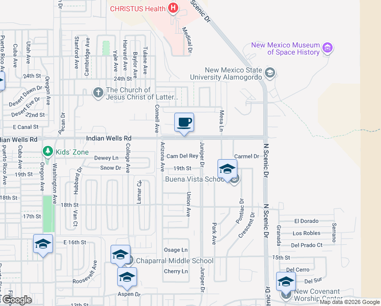 map of restaurants, bars, coffee shops, grocery stores, and more near 2101-2299 Juniper Drive in Alamogordo