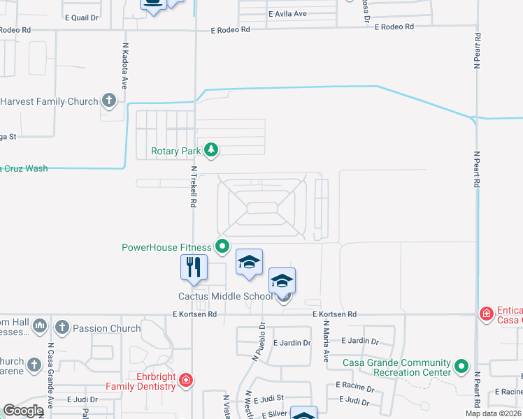 map of restaurants, bars, coffee shops, grocery stores, and more near 2100 North Trekell Road in Casa Grande