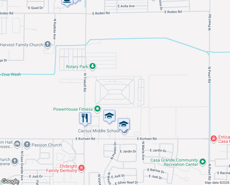 map of restaurants, bars, coffee shops, grocery stores, and more near 2100 North Trekell Road in Casa Grande