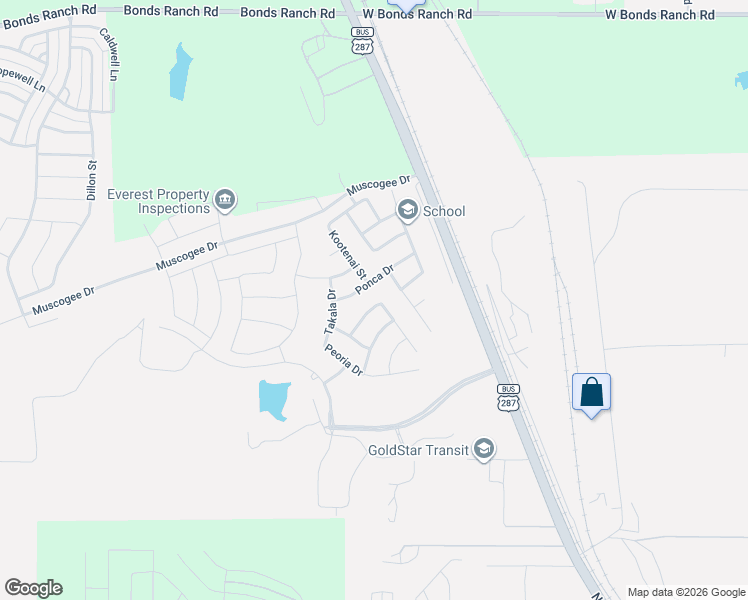map of restaurants, bars, coffee shops, grocery stores, and more near 2501 Ponca Drive in Fort Worth