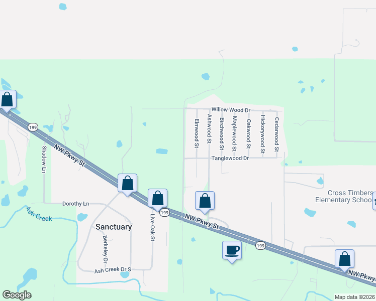 map of restaurants, bars, coffee shops, grocery stores, and more near 304 Pearson Lane in Azle