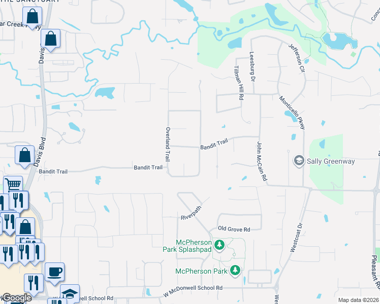 map of restaurants, bars, coffee shops, grocery stores, and more near 505 Bandit Trail in Colleyville