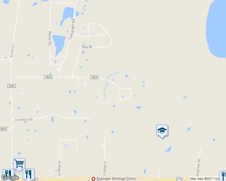 map of restaurants, bars, coffee shops, grocery stores, and more near 1192 Nob Hill Road in Quinlan