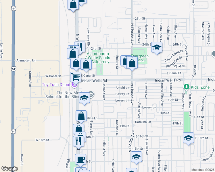 map of restaurants, bars, coffee shops, grocery stores, and more near 511 Arnold Ln in Alamogordo