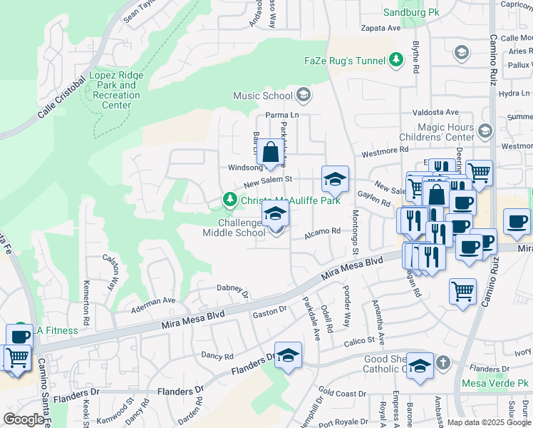 map of restaurants, bars, coffee shops, grocery stores, and more near 10845 Angola Rd in San Diego