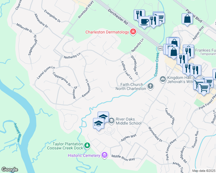 map of restaurants, bars, coffee shops, grocery stores, and more near 5352 Greggs Landing in North Charleston