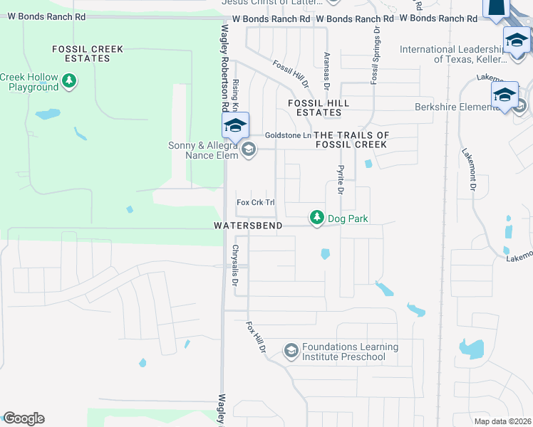 map of restaurants, bars, coffee shops, grocery stores, and more near 612 Fox View Drive in Fort Worth