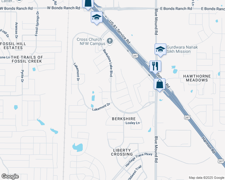 map of restaurants, bars, coffee shops, grocery stores, and more near 513 Ambrose Street in Fort Worth