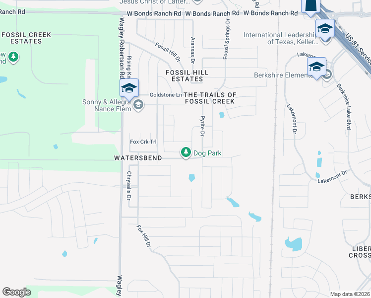 map of restaurants, bars, coffee shops, grocery stores, and more near 516 White Bud Lane in Fort Worth