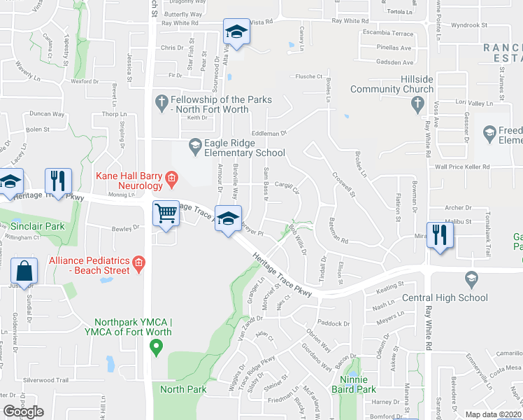 map of restaurants, bars, coffee shops, grocery stores, and more near 9625 Sam Bass tr in Fort Worth