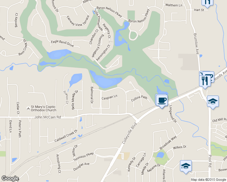 map of restaurants, bars, coffee shops, grocery stores, and more near 1905 Thames Trail in Colleyville