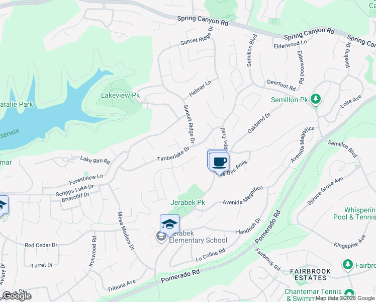 map of restaurants, bars, coffee shops, grocery stores, and more near 10505 Pepperbrook Lane in San Diego