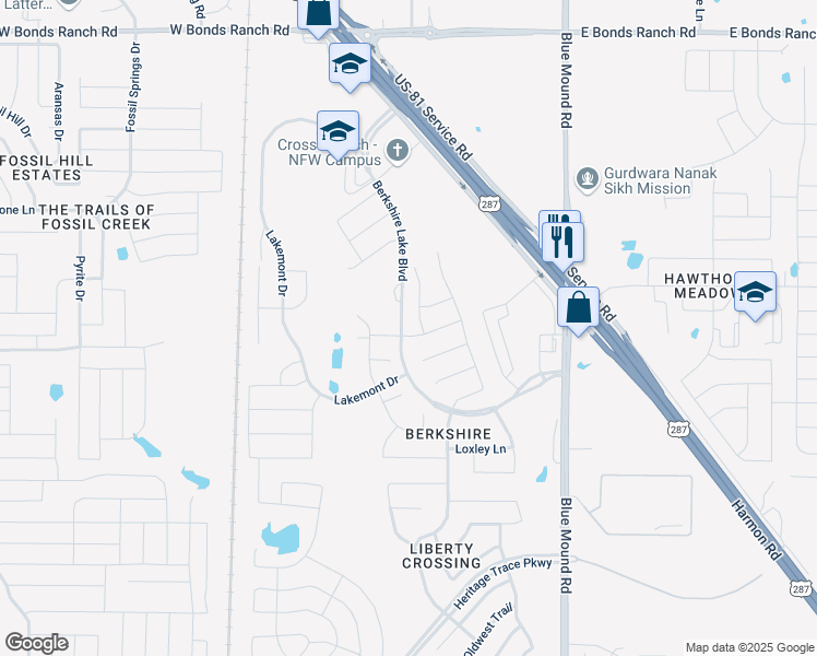 map of restaurants, bars, coffee shops, grocery stores, and more near 513 Ambrose Street in Fort Worth