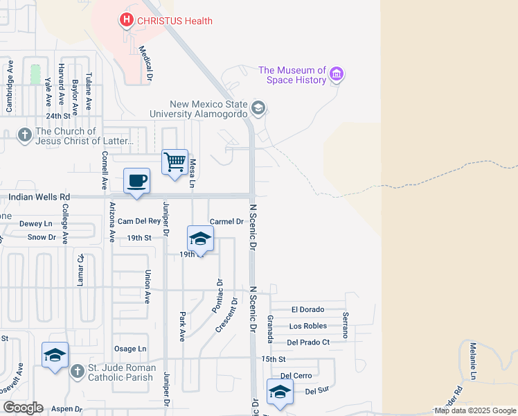 map of restaurants, bars, coffee shops, grocery stores, and more near 2008 Scenic Drive in Alamogordo