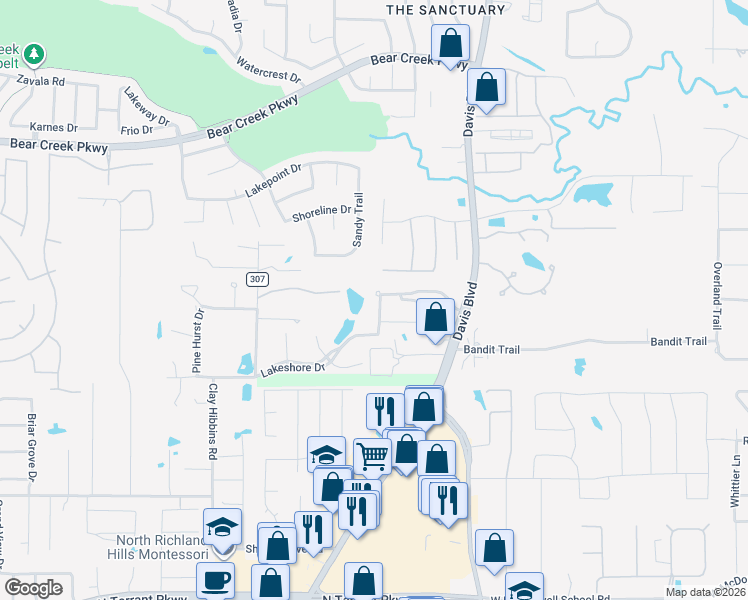 map of restaurants, bars, coffee shops, grocery stores, and more near 1008 Pienza Path in Keller