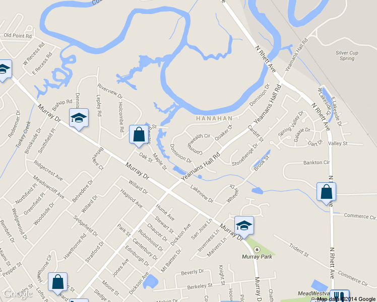 map of restaurants, bars, coffee shops, grocery stores, and more near 5928 Commonwealth Circle in Hanahan