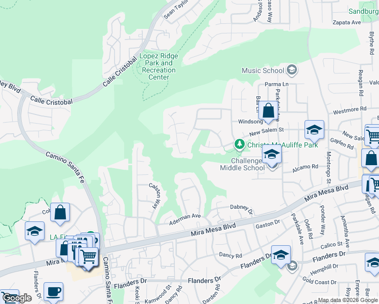 map of restaurants, bars, coffee shops, grocery stores, and more near 10810 Canyon Hill Lane in San Diego